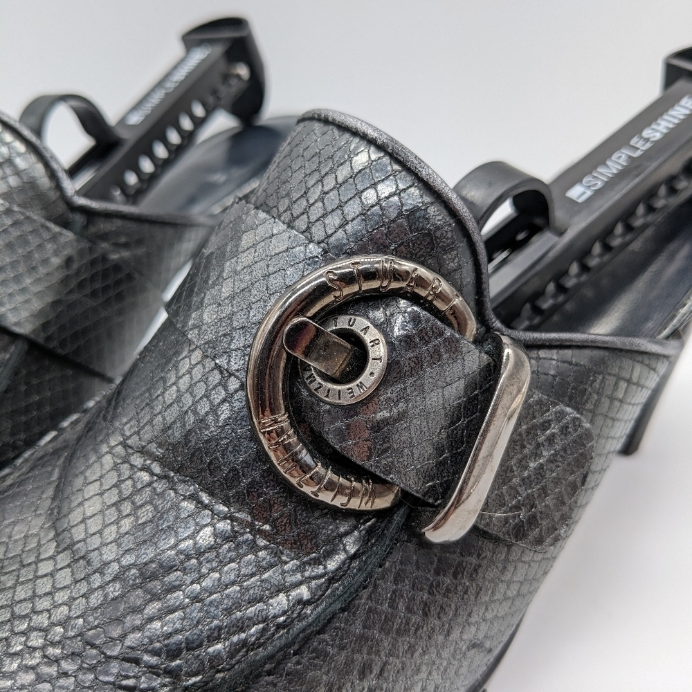 Stuart Weitzman Black Snakeskin Pattern Mule Slip… - image 4